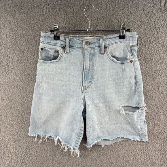 Abercrombie & Fitch High Rise 7" Dad Shorts Size 26 | Distressed Denim Cutoffs - Picture 2 of 11